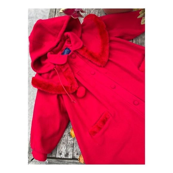 Vintage 1970s Gusti Virgin Wool Blend Red Swing Dress Coat Youth Sz 5 - Picture 16 of 16
